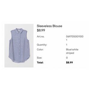 Size 0 H&M Blue and White Striped V-neck Blouse